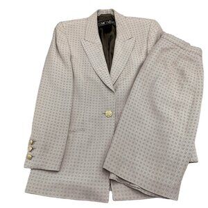 Escada Margaretha Ley Skirt Suit Women 34‎ Gray Beige Stripe Check Classic 2pc